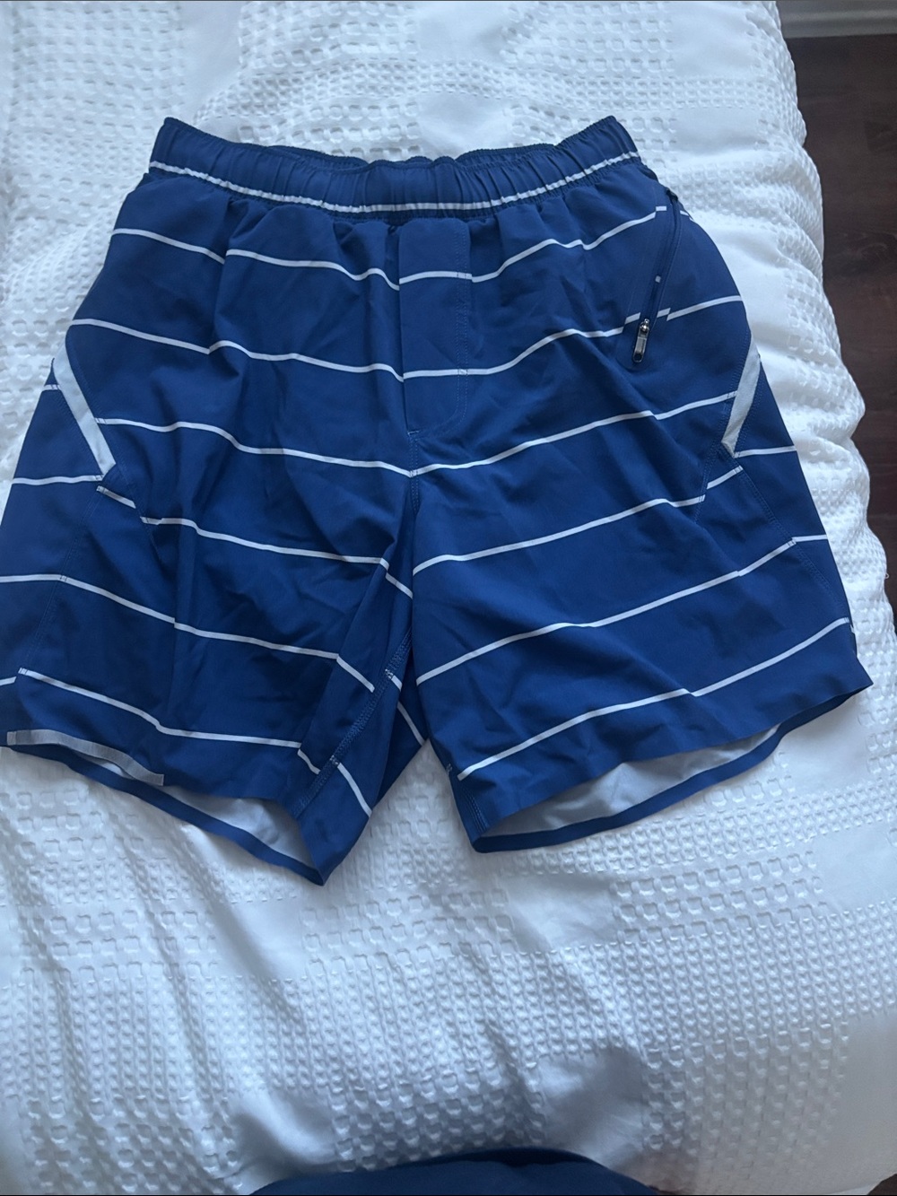 lululemon athletica Navy and White Striped Swim Trunks